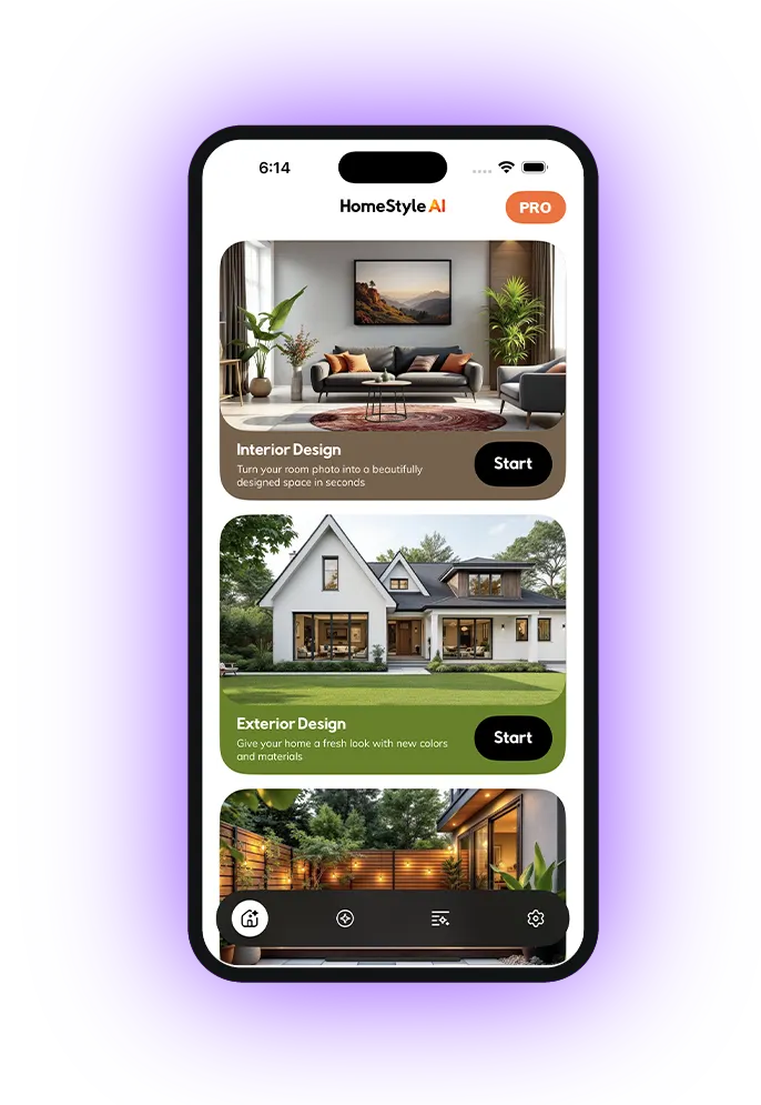 Home Style AI app screen restyling a living room